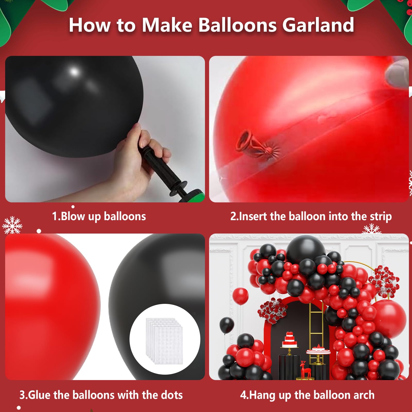 FQZYLCH Red & Black Balloons Garland Arch Kit – 130pcs Matte Latex Party Decor