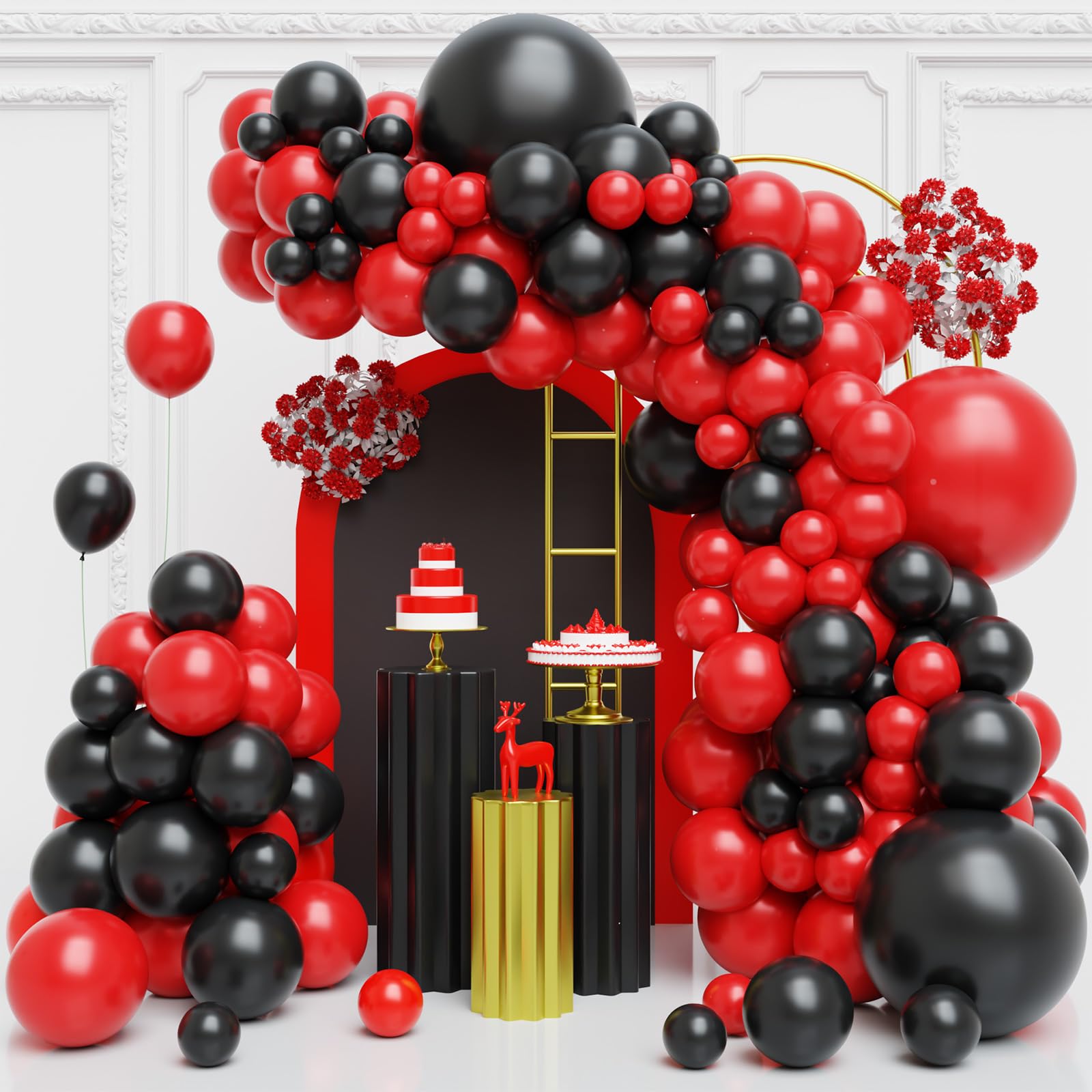 FQZYLCH Red & Black Balloons Garland Arch Kit – 130pcs Matte Latex Party Decor