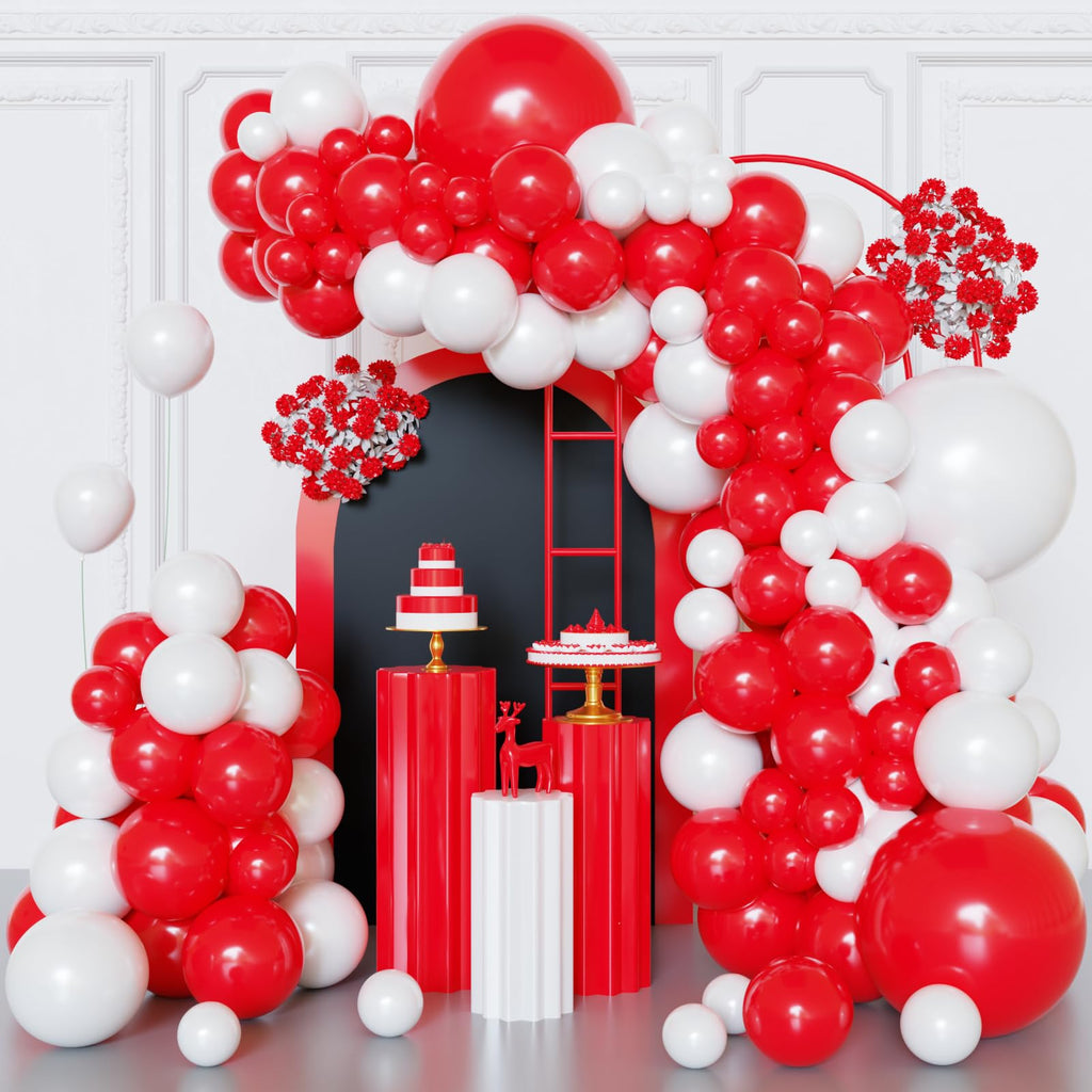 FQZYLCH Red & White Balloons Garland Arch Kit | 130pcs Matte Latex for Weddings & Parties
