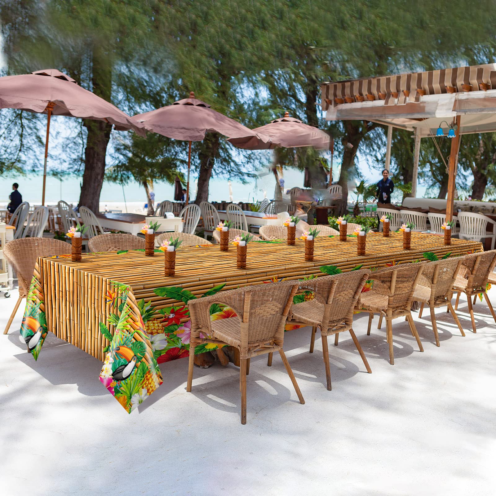 Frienda 3-Piece Tiki Tablecloth Decorations | Luau Table Cover – Waterproof & Disposable