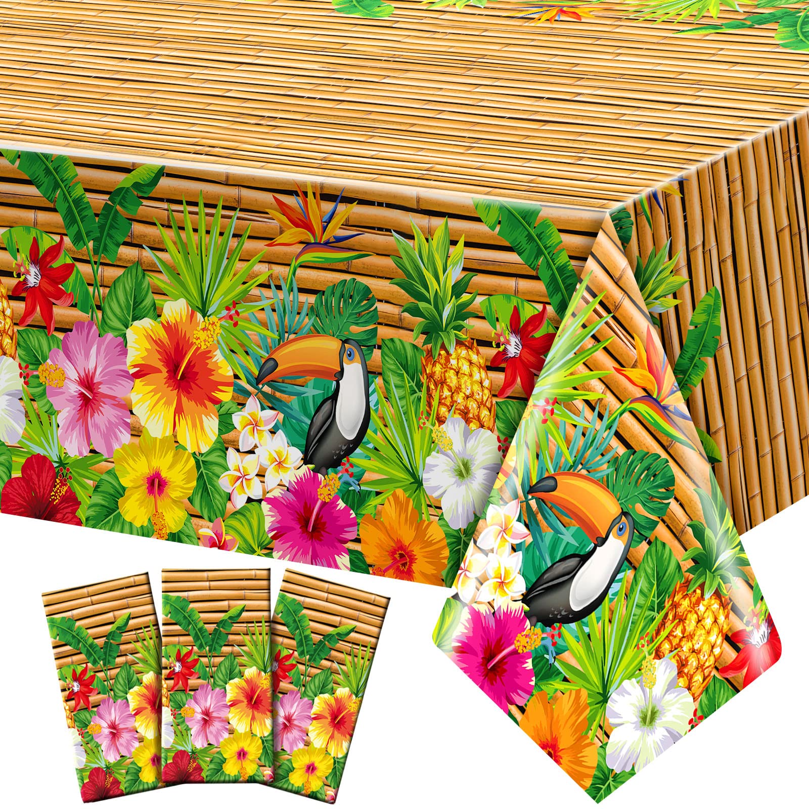 Frienda 3-Piece Tiki Tablecloth Decorations | Luau Table Cover – Waterproof & Disposable