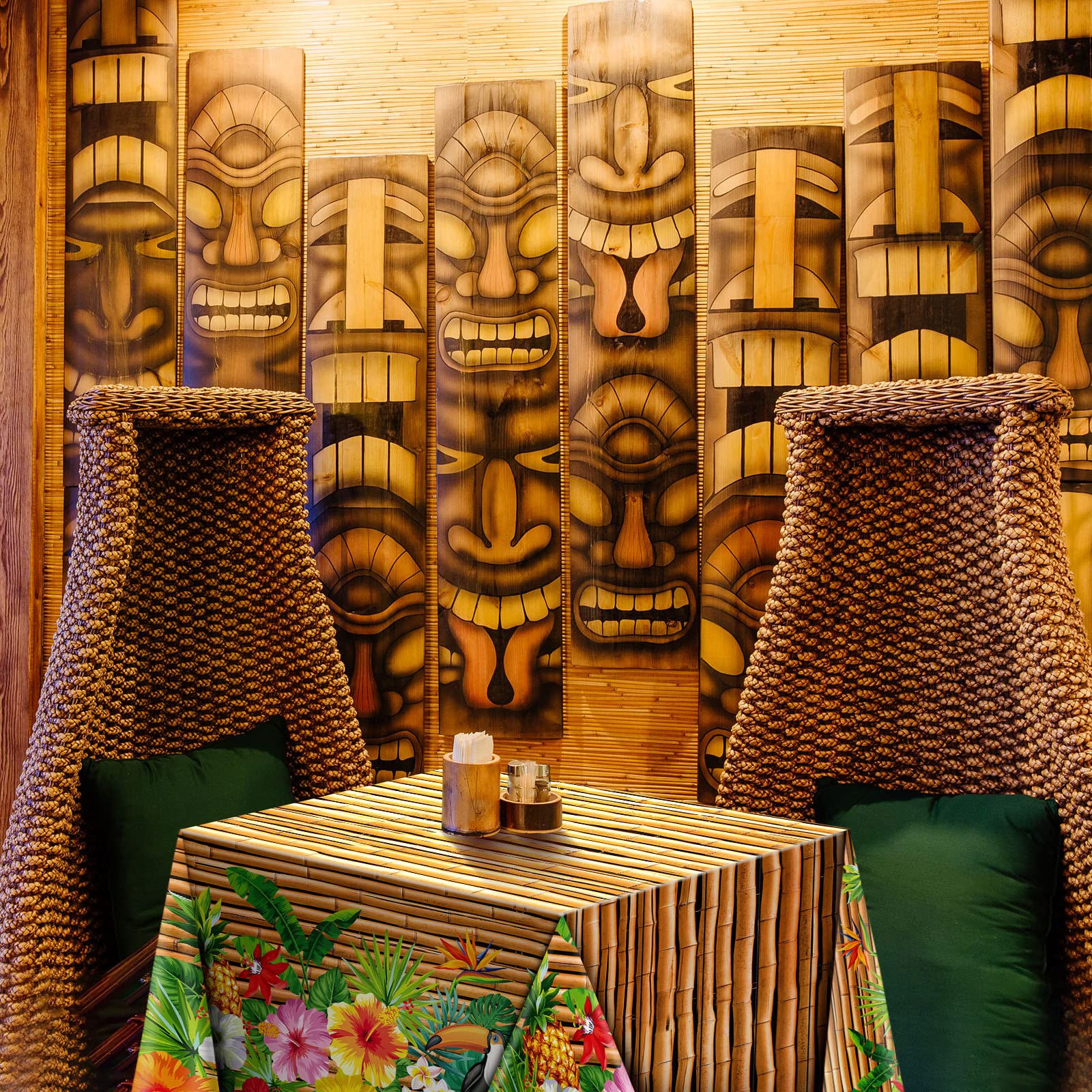 Frienda 3-Piece Tiki Tablecloth Decorations | Luau Table Cover – Waterproof & Disposable