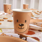Frigg Brown Teddy Bear Plates – 24-Piece Bear Theme Party Supplies with Gold Border (Cups & Napkins)