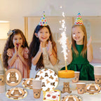 Frigg Brown Teddy Bear Plates – 24-Piece Bear Theme Party Supplies with Gold Border (Cups & Napkins)