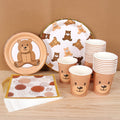 Frigg Brown Teddy Bear Plates – 24-Piece Bear Theme Party Supplies with Gold Border (Cups & Napkins)