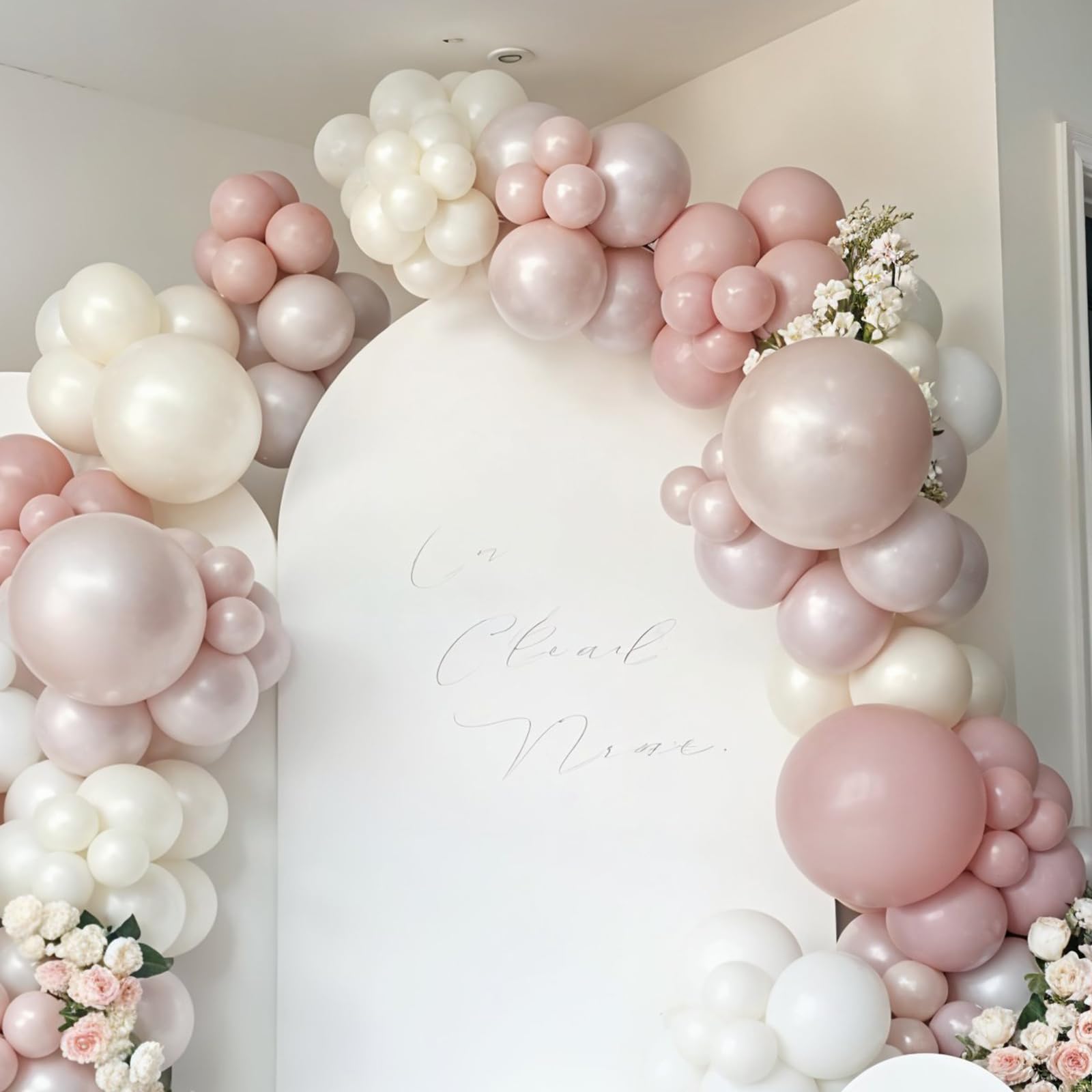 Froova Dusty Pink Balloons 12 Inch – Double Stuffed Pearl & Clear Latex for Baby Shower, Wedding & Boho Parties