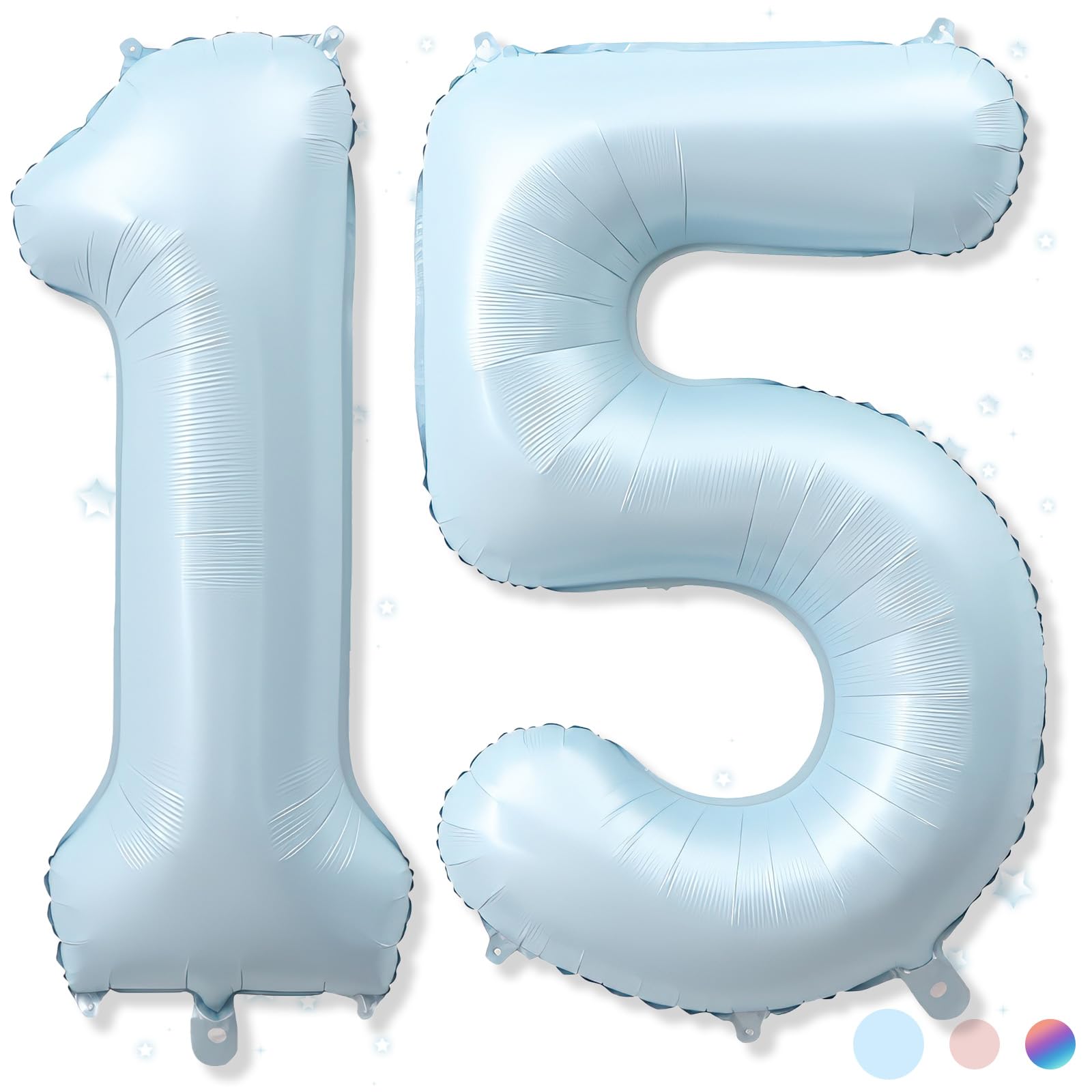 Froova 15th Birthday Balloons - 40'' Light Baby Blue Foil Number 15 Balloon
