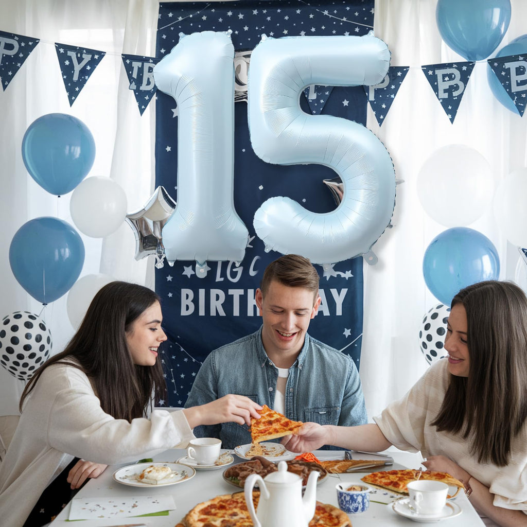 Froova 15th Birthday Balloons - 40'' Light Baby Blue Foil Number 15 Balloon