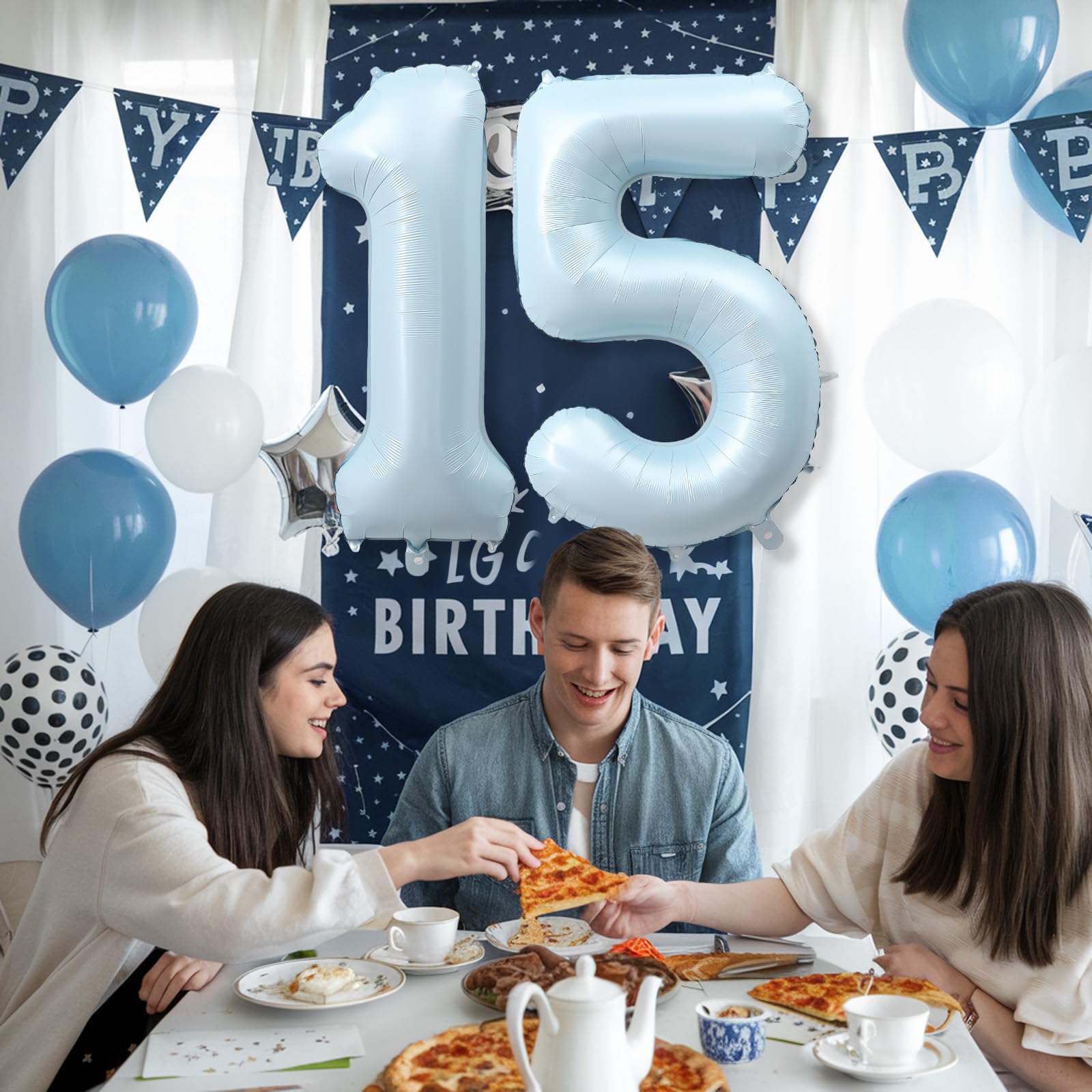 Froova 15th Birthday Balloons - 40'' Light Baby Blue Foil Number 15 Balloon