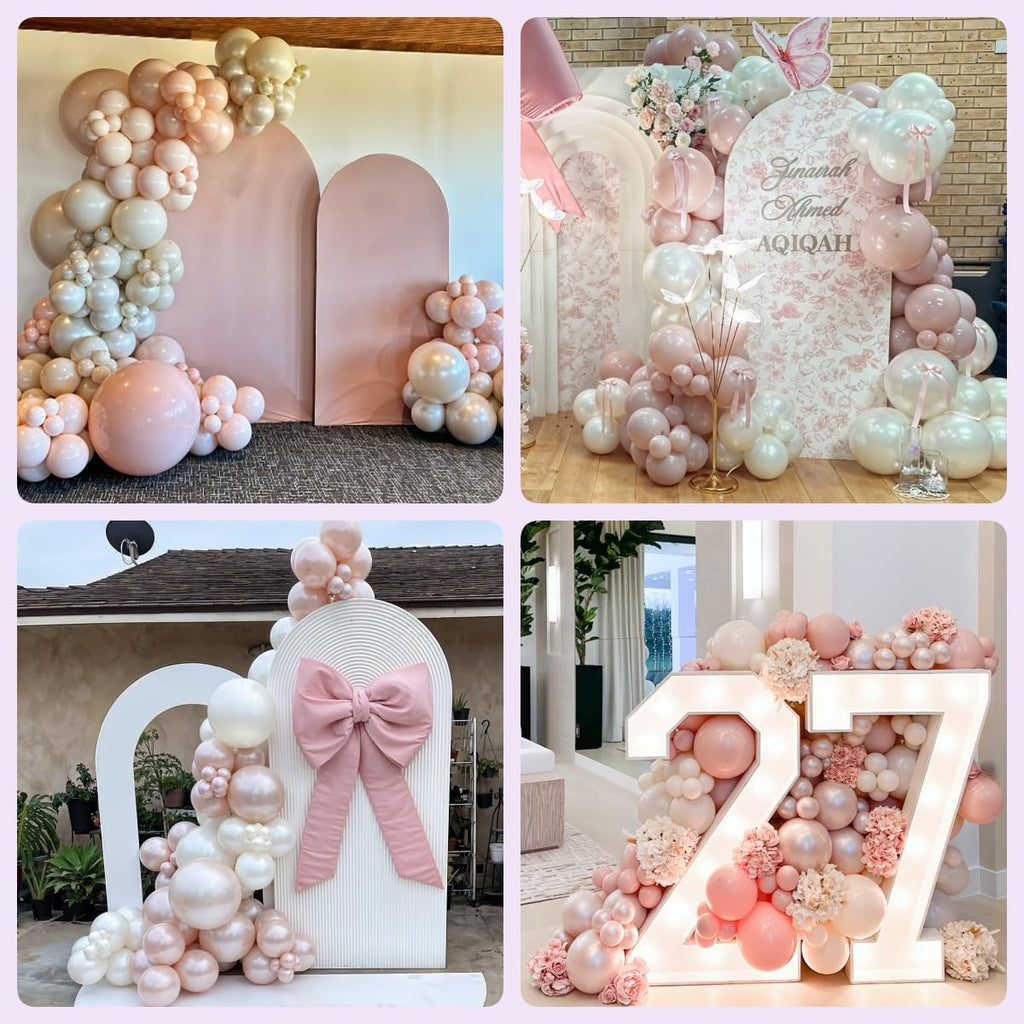 Froova Dusty Pink Balloons 12 Inch – Double Stuffed Pearl & Clear Latex for Baby Shower, Wedding & Boho Parties