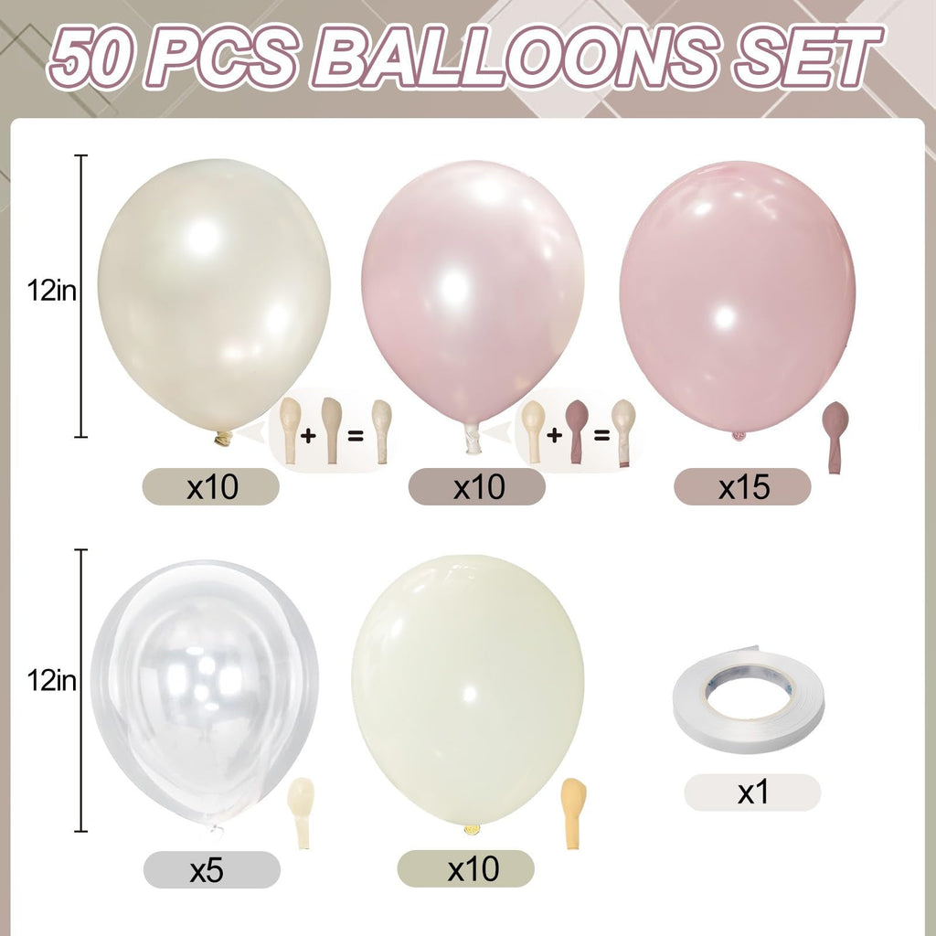 Froova Dusty Pink Balloons 12 Inch – Double Stuffed Pearl & Clear Latex for Baby Shower, Wedding & Boho Parties