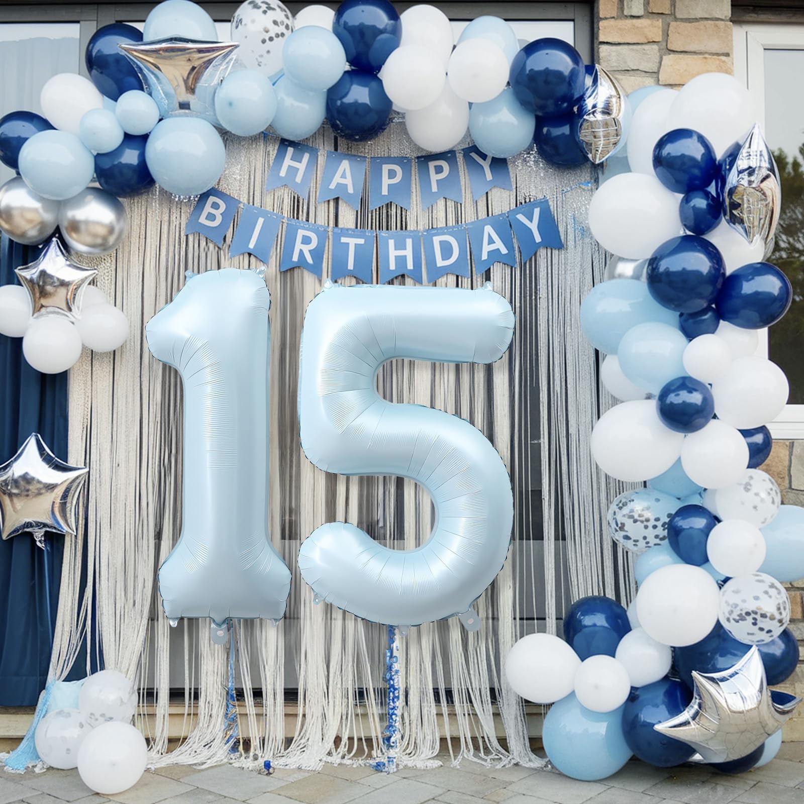 Froova 15th Birthday Balloons - 40'' Light Baby Blue Foil Number 15 Balloon