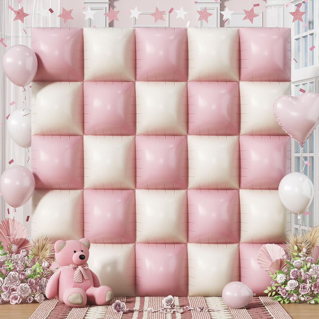 Froova Pink Cream Square Foil Balloons – 25pc Backdrop Kit for Weddings & Parties