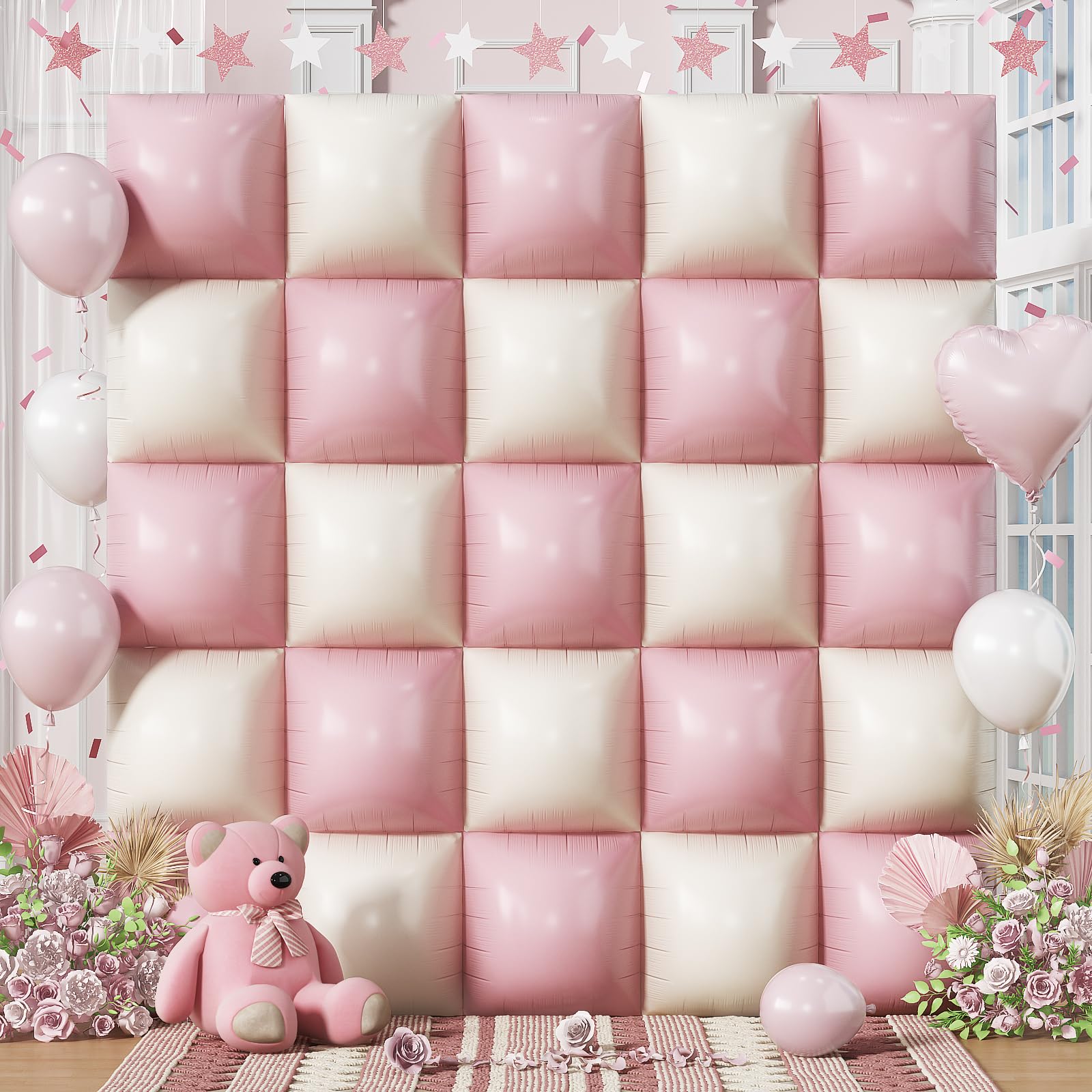 Froova Pink Cream Square Foil Balloons – 25pc Backdrop Kit for Weddings & Parties