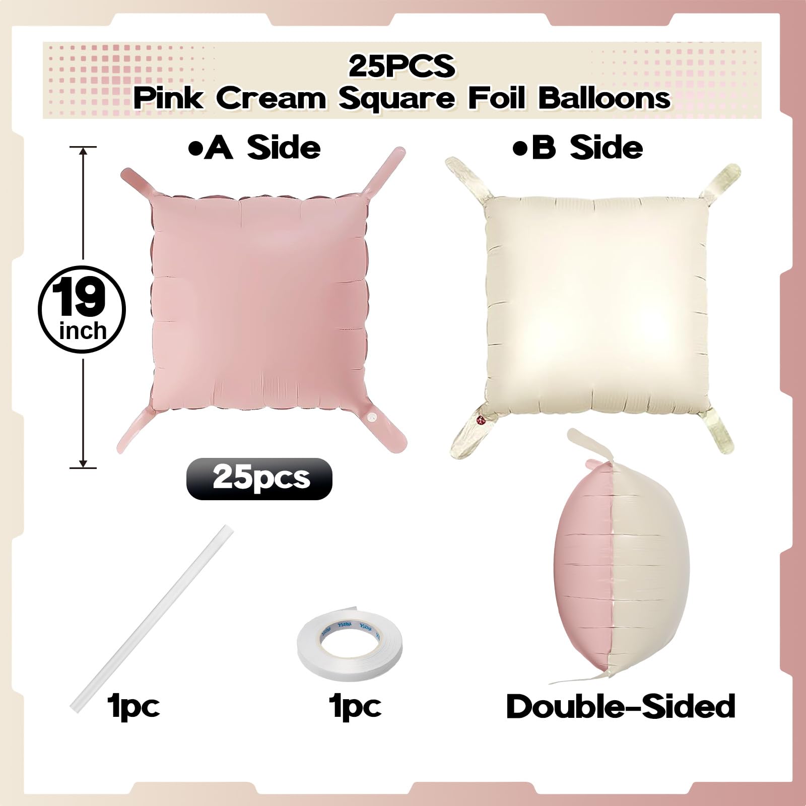 Froova Pink Cream Square Foil Balloons – 25pc Backdrop Kit for Weddings & Parties