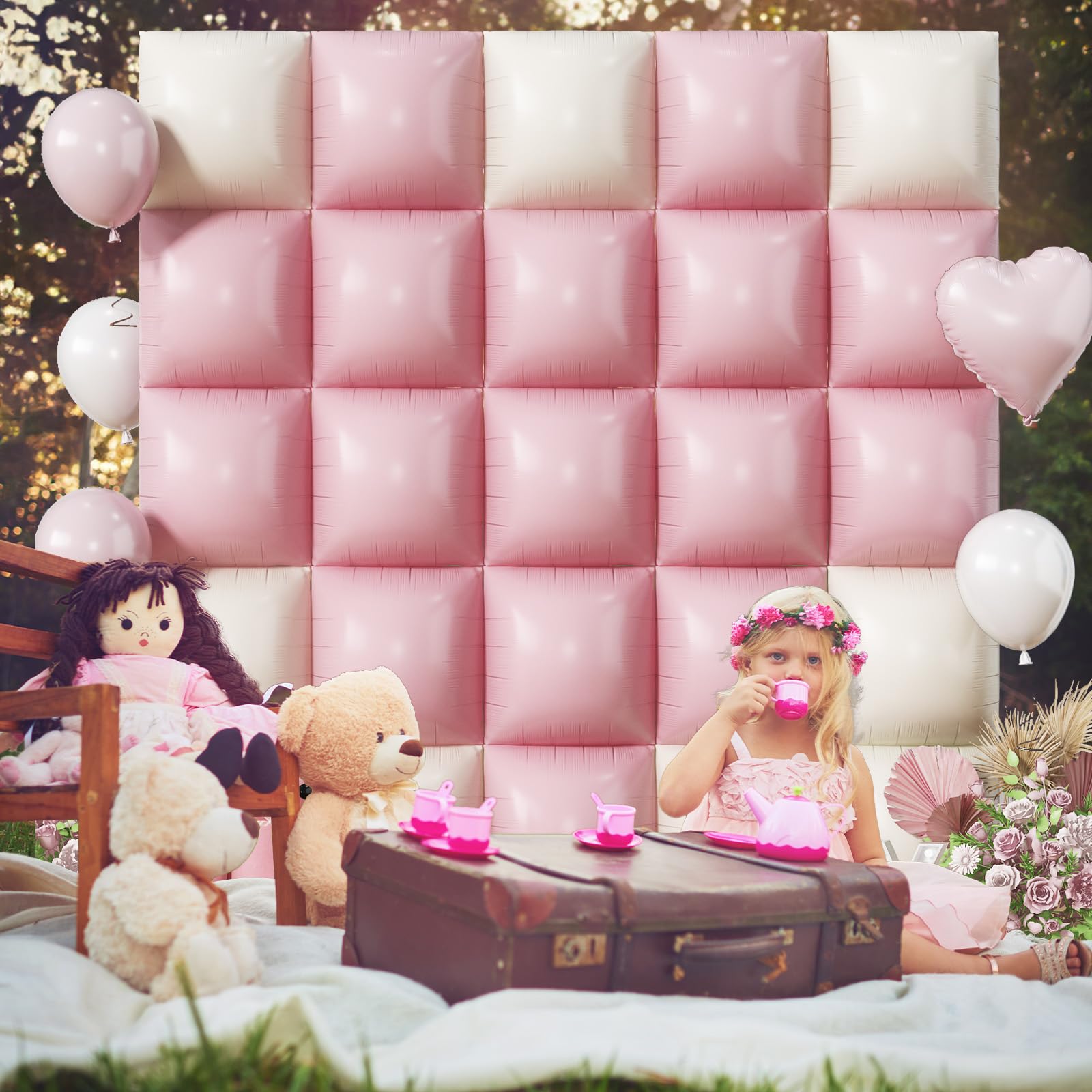 Froova Pink Cream Square Foil Balloons – 25pc Backdrop Kit for Weddings & Parties