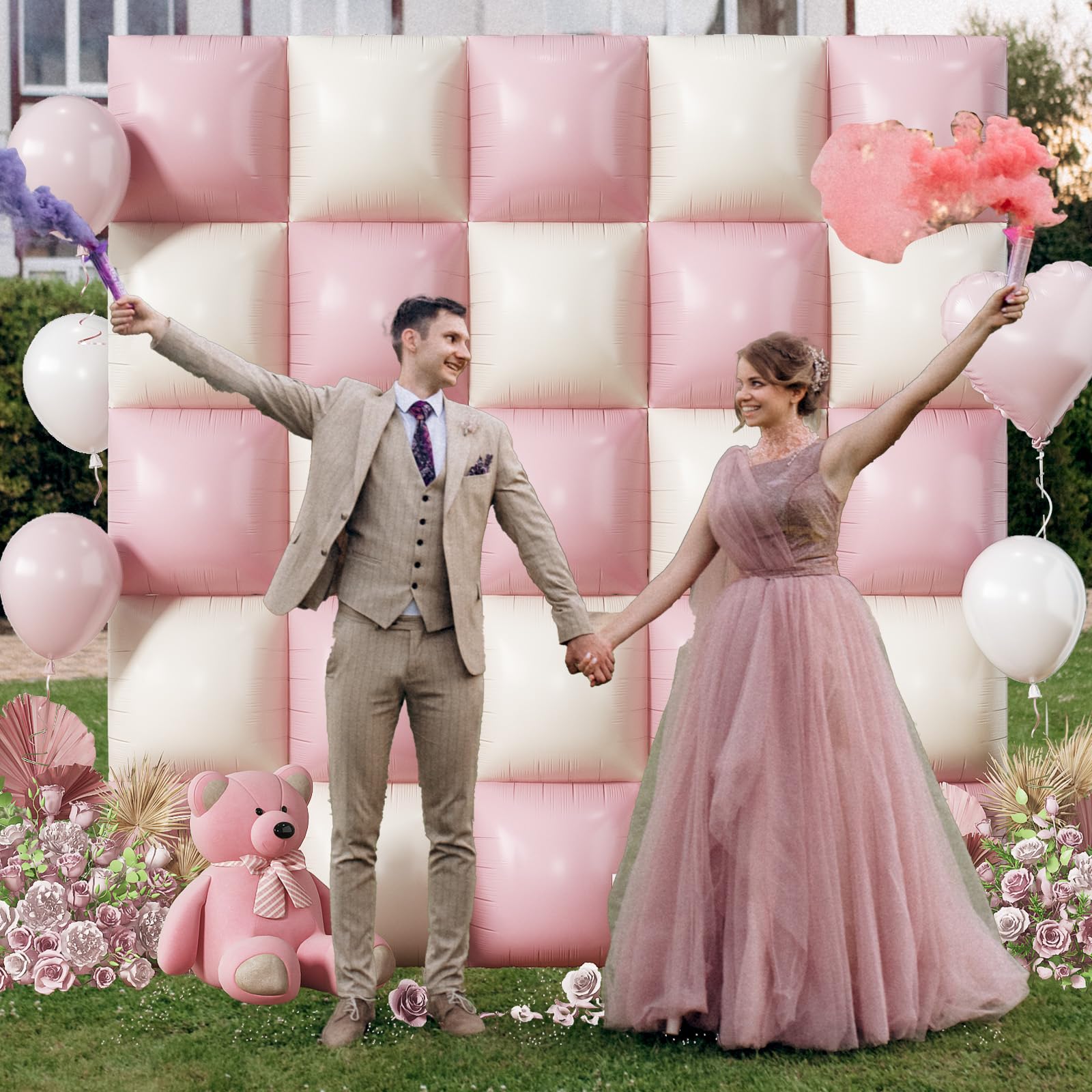 Froova Pink Cream Square Foil Balloons – 25pc Backdrop Kit for Weddings & Parties