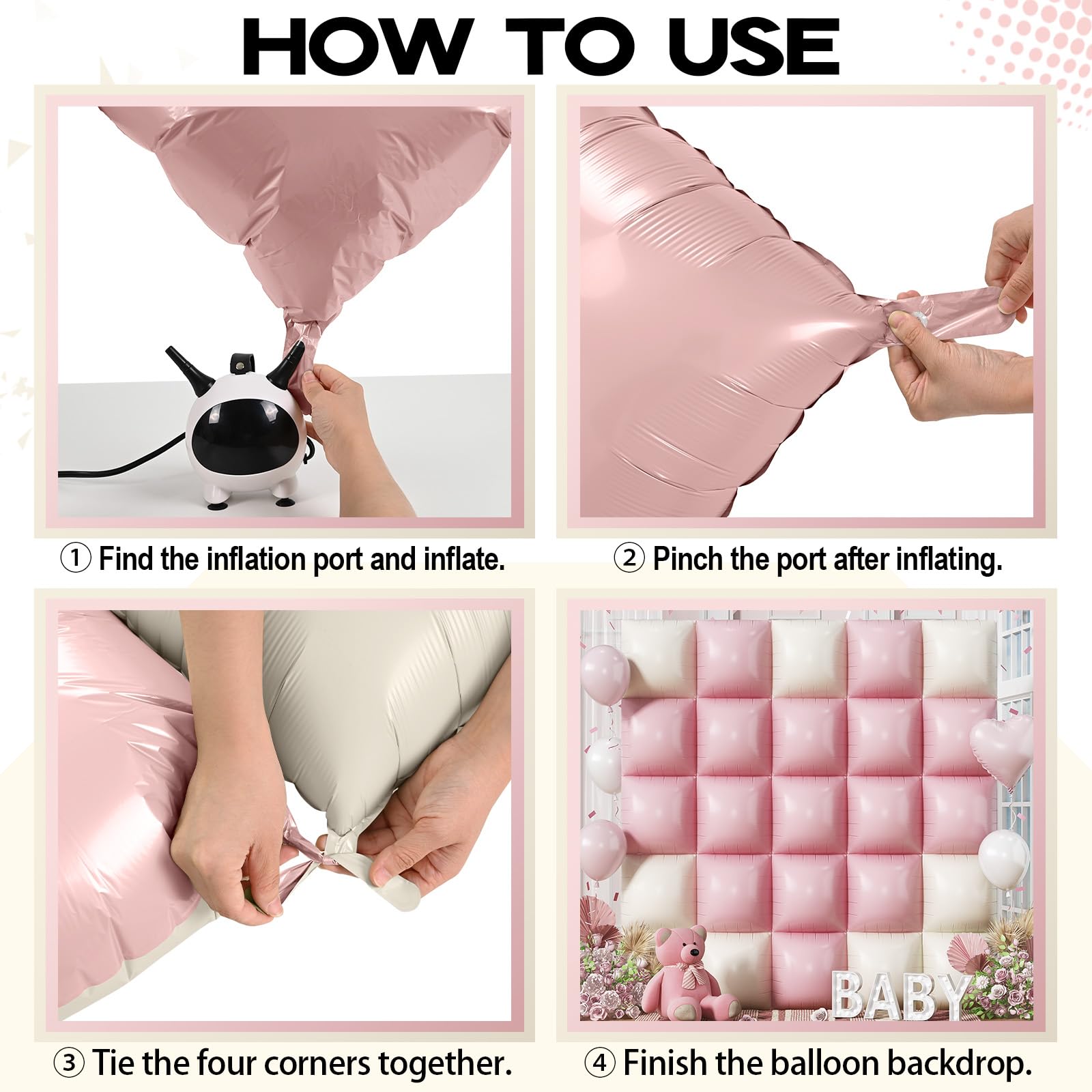 Froova Pink Cream Square Foil Balloons – 25pc Backdrop Kit for Weddings & Parties