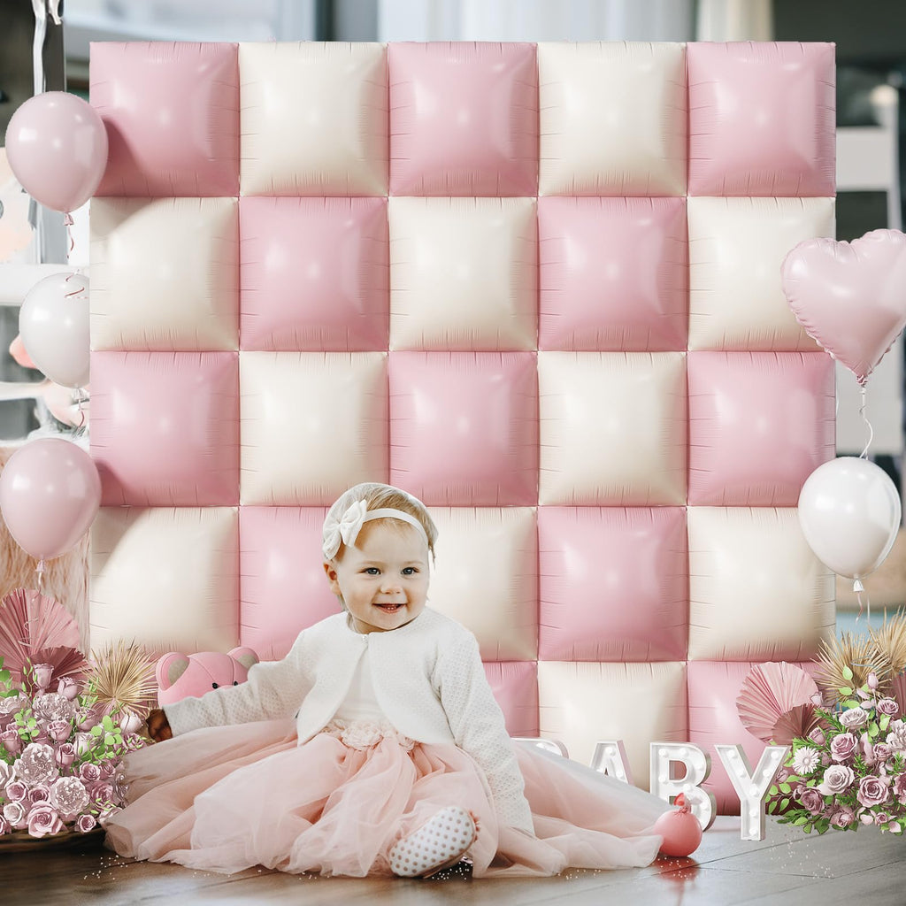 Froova Pink Cream Square Foil Balloons – 25pc Backdrop Kit for Weddings & Parties