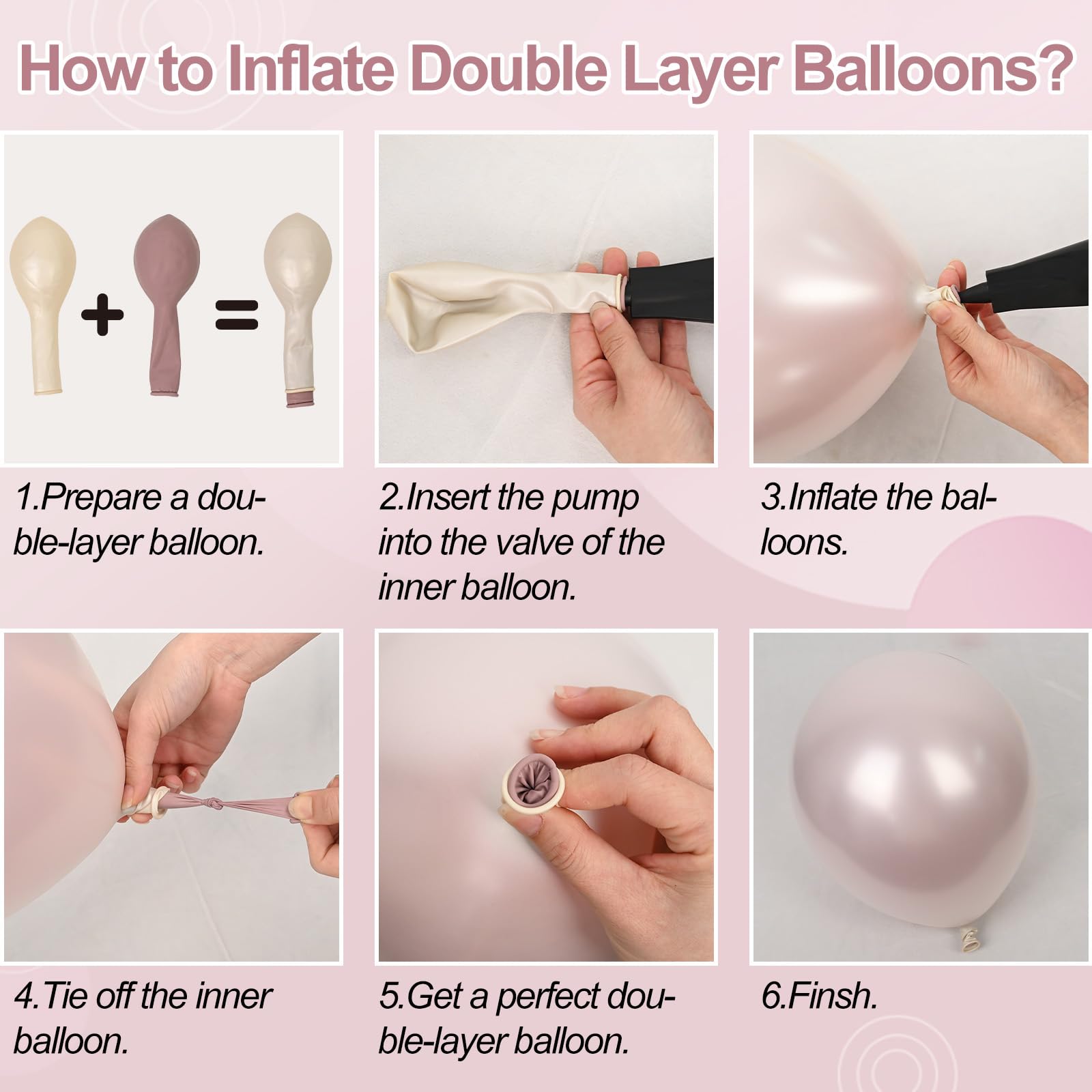 Froova Dusty Pink Balloons 12 Inch – Double Stuffed Pearl & Clear Latex for Baby Shower, Wedding & Boho Parties