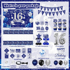 FrozzlyFun 16th Birthday Decorations for Boys | 113Pcs Blue Silver Party Supplies