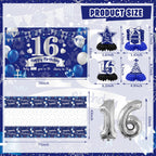 FrozzlyFun 16th Birthday Decorations for Boys | 113Pcs Blue Silver Party Supplies