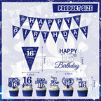 FrozzlyFun 16th Birthday Decorations for Boys | 113Pcs Blue Silver Party Supplies