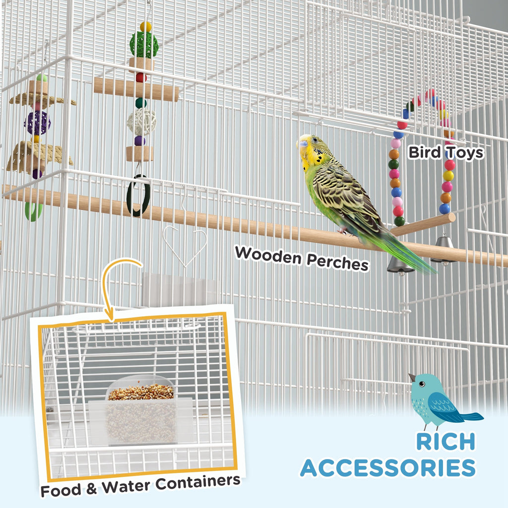 PawHut Bird Cage w/ Stand, Toys, Accessories, for Canaries, Finches, White