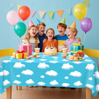 FuenteOrilla 4 Pcs Story Tablecloths Mix Color – Cow & Cloud Pattern Plastic Table Covers 52 x 86 in