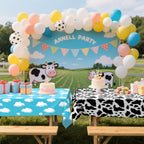 FuenteOrilla 4 Pcs Story Tablecloths Mix Color – Cow & Cloud Pattern Plastic Table Covers 52 x 86 in