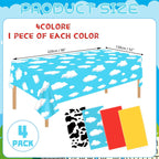 FuenteOrilla 4 Pcs Story Tablecloths Mix Color – Cow & Cloud Pattern Plastic Table Covers 52 x 86 in