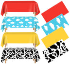FuenteOrilla 4 Pcs Story Tablecloths Mix Color – Cow & Cloud Pattern Plastic Table Covers 52 x 86 in