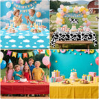 FuenteOrilla 4 Pcs Story Tablecloths Mix Color – Cow & Cloud Pattern Plastic Table Covers 52 x 86 in