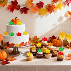 FULAIERGD 45 Pcs Happy Thanksgiving Mirror Acrylic Disc Cupcake Toppers – 5 Color Maple Leaf Engraved