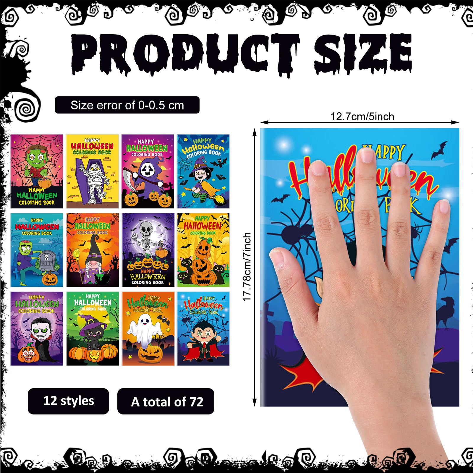 Fulmoon 144 Pcs Halloween Coloring Book Crayons Set — 72 Mini Coloring Books + 72 Crayons for Party Favors and Trick-or-Treat Gifts