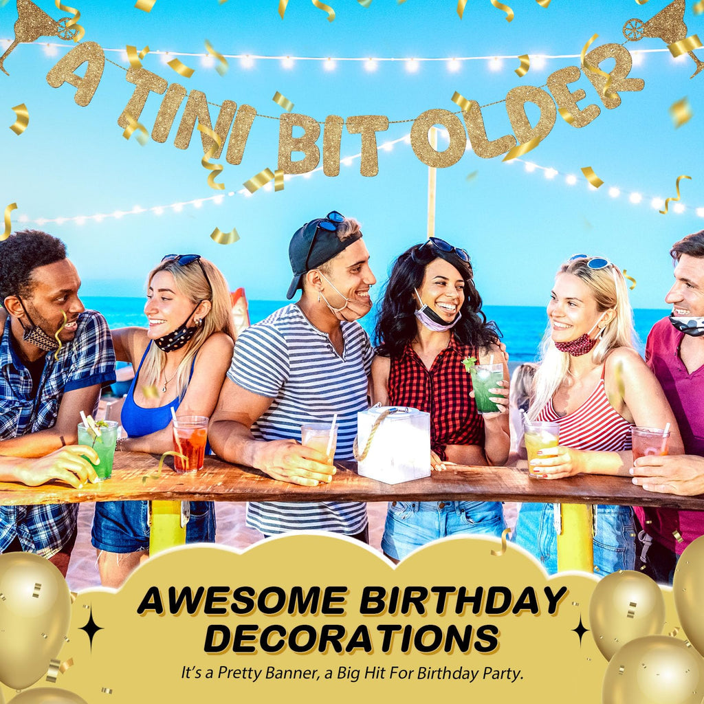 Fulmoon Pre Strung A Tini Bit Older Banner – Glitter Martini Party Decorations (Champagne Gold)