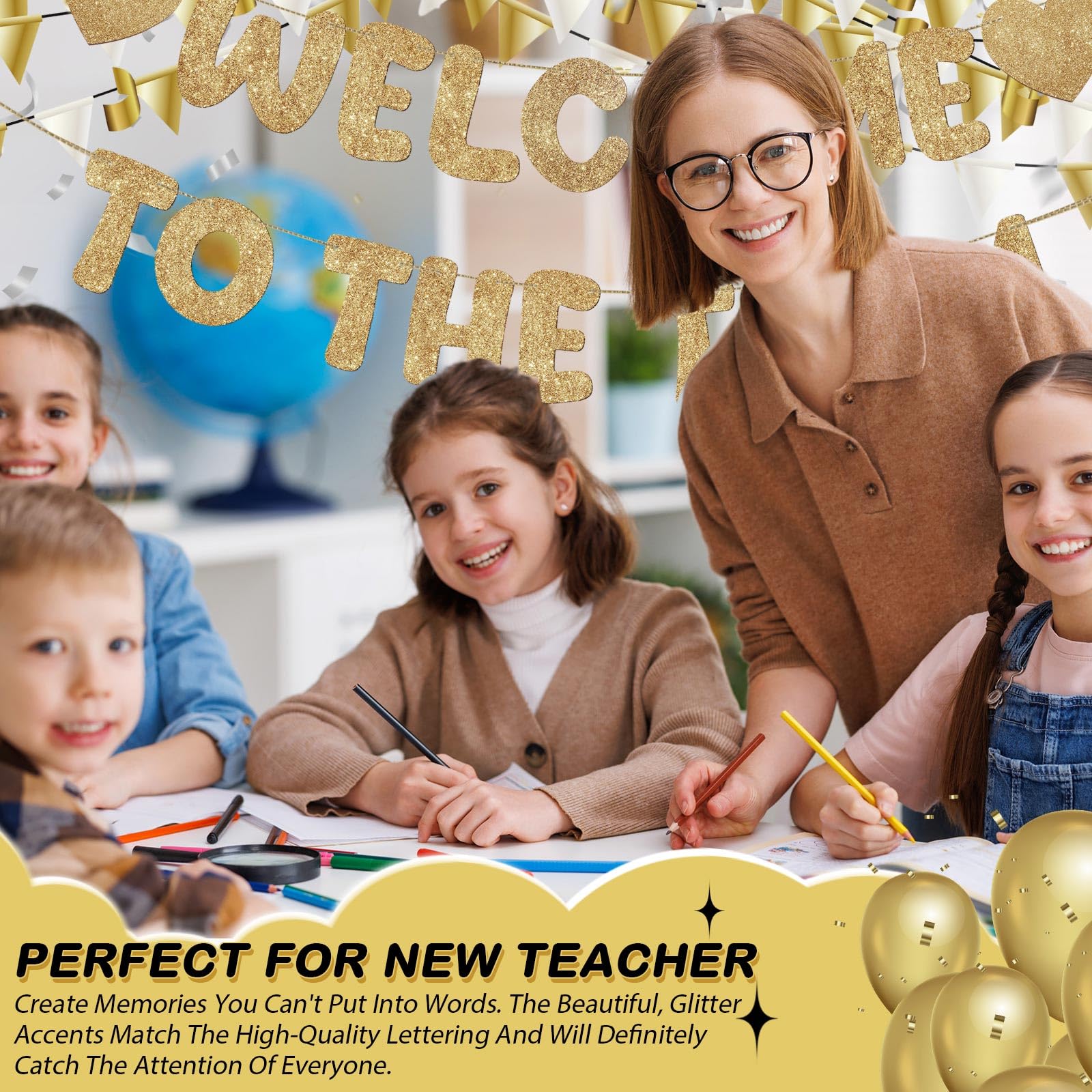 Fulmoon Pre Strung Welcome to the Team Banner – Champagne Gold, No DIY Needed | Glitter Office Decor