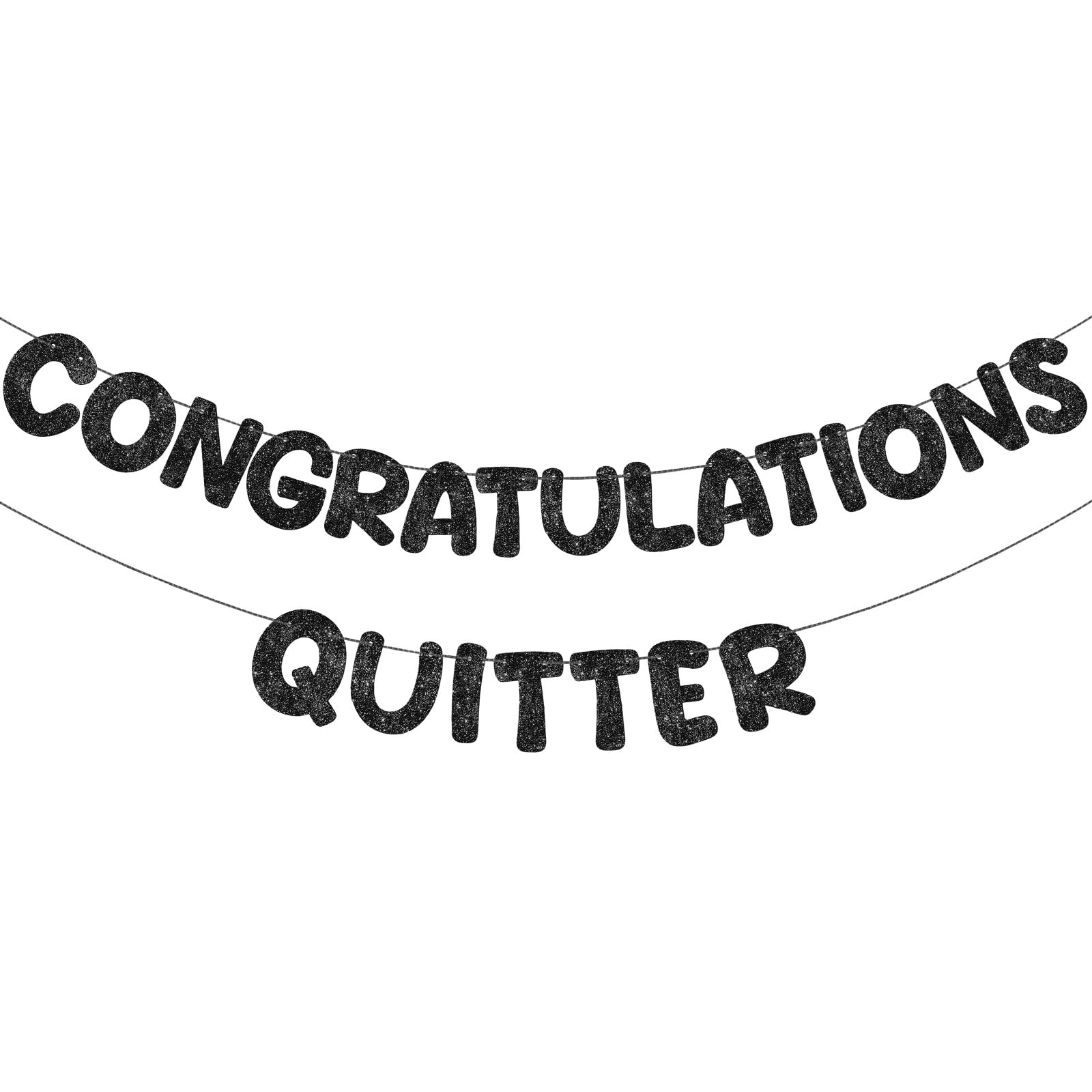 Fulmoon Pre Strung Congratulations Quitter Glitter Banner – Retirement & Graduation Decor (Black)