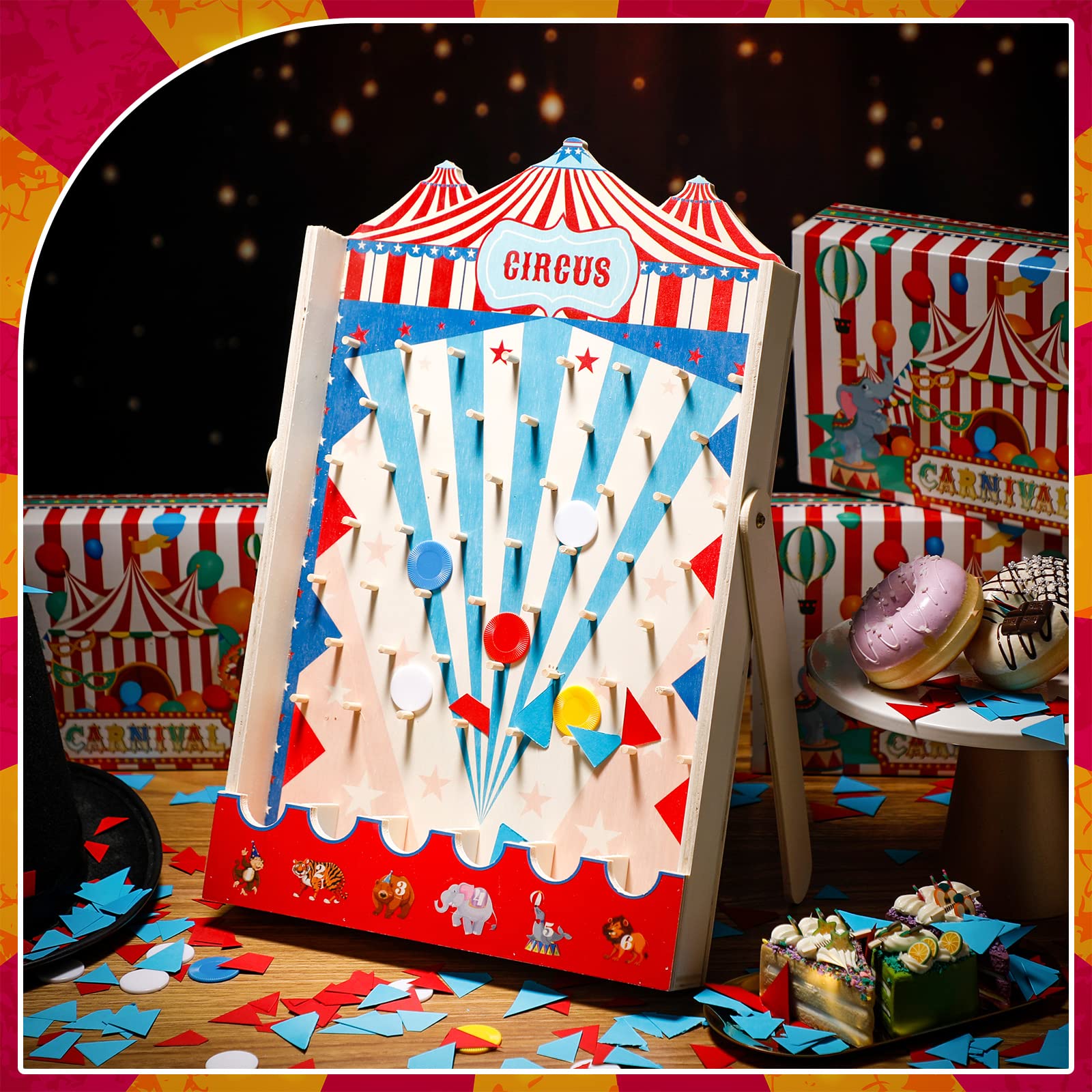 Fulmoon Disk Drop Game – 8-Disk Carnival Circus Wood Party Game (15.7 x 10 in)