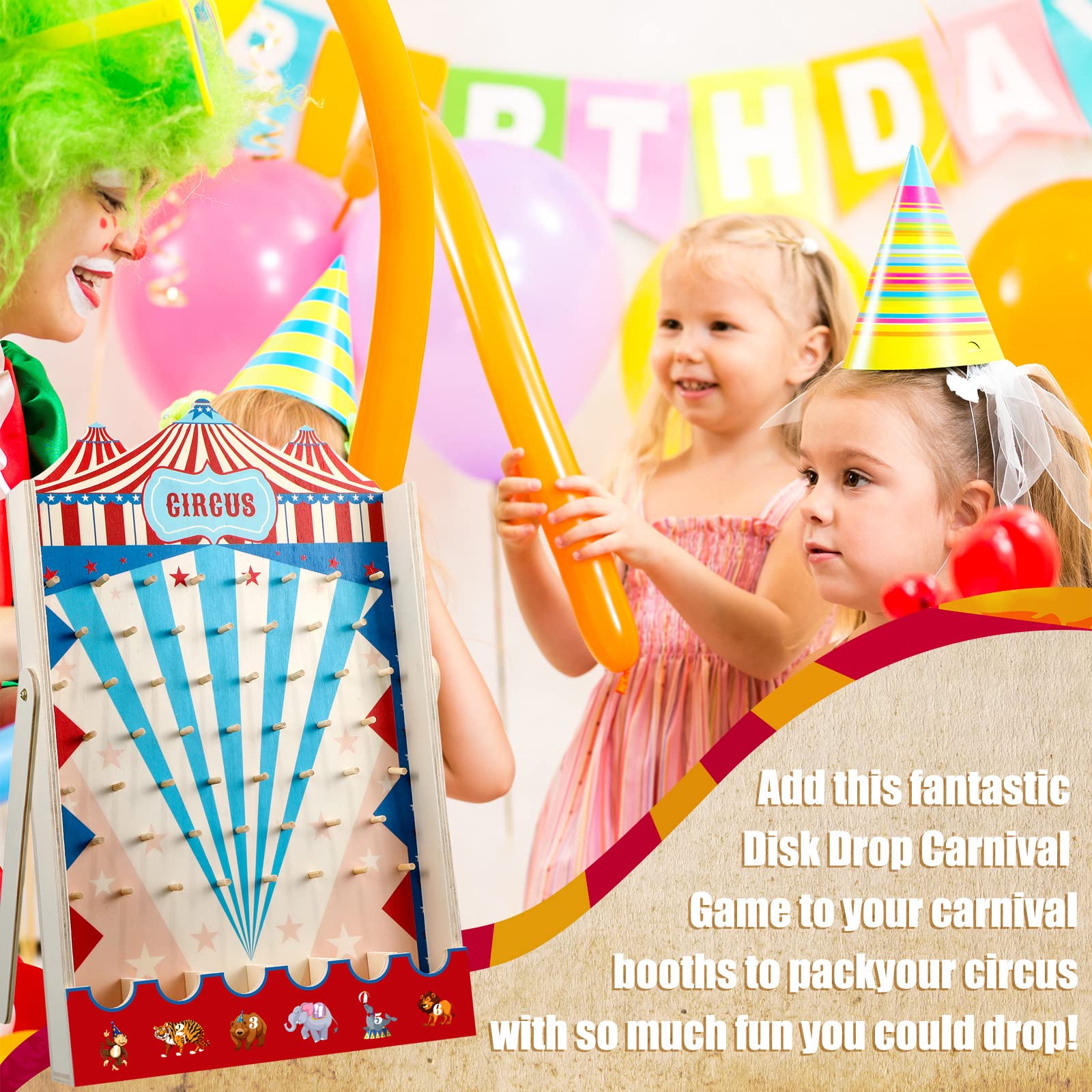 Fulmoon Disk Drop Game – 8-Disk Carnival Circus Wood Party Game (15.7 x 10 in)