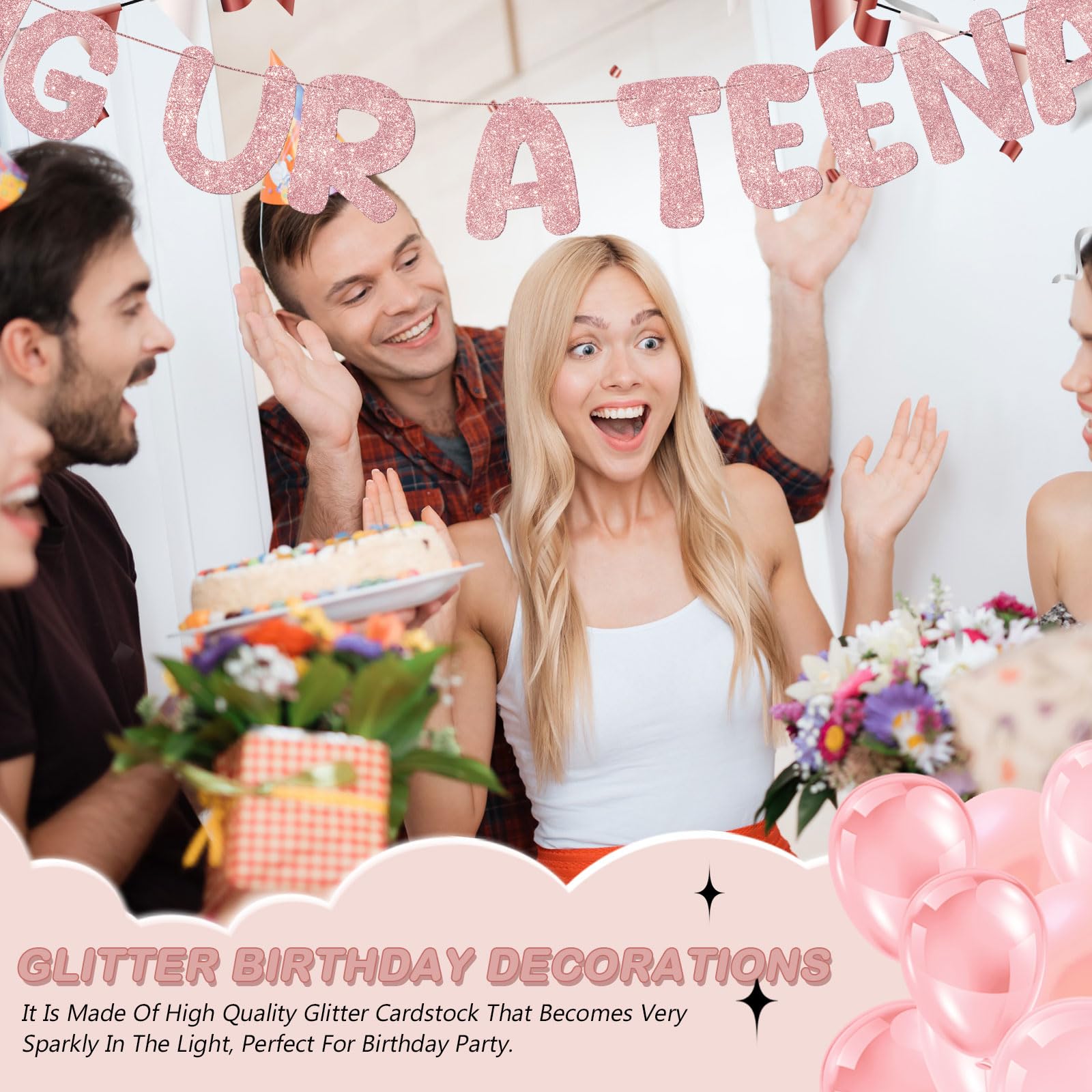 Fulmoon OMG Ur a Teenager Glitter Banner - 13th Birthday Decor (Rose Gold)