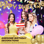Fulmoon Pre Strung Happy Sweet 16 Banner – Champagne Gold Glitter Birthday Decor