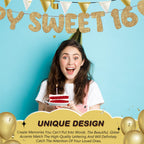 Fulmoon Pre Strung Happy Sweet 16 Banner – Champagne Gold Glitter Birthday Decor