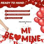 Fulmoon Be Mine Glitter Valentine Banner – Pre-Strung Heart Garland for Valentine's Day, Weddings & Home Decor