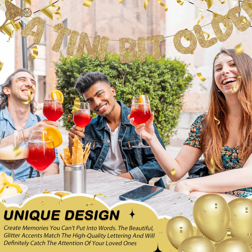 Fulmoon Pre Strung A Tini Bit Older Banner – Glitter Martini Party Decorations (Champagne Gold)