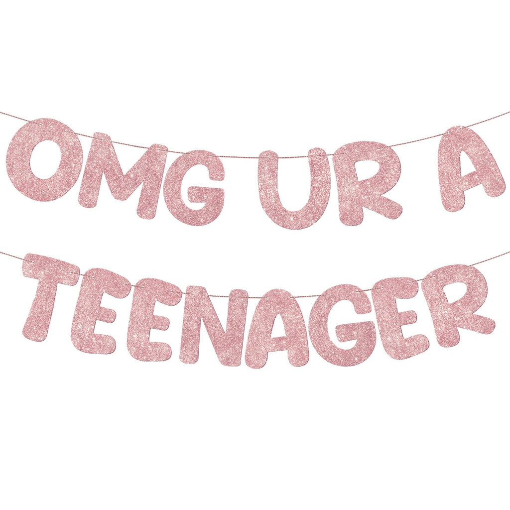 Fulmoon OMG Ur a Teenager Glitter Banner - 13th Birthday Decor (Rose Gold)