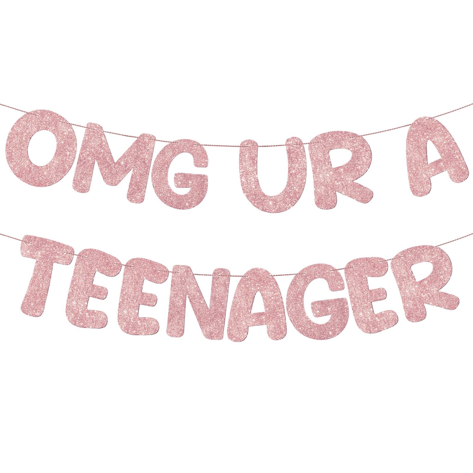 Fulmoon OMG Ur a Teenager Glitter Banner - 13th Birthday Decor (Rose Gold)