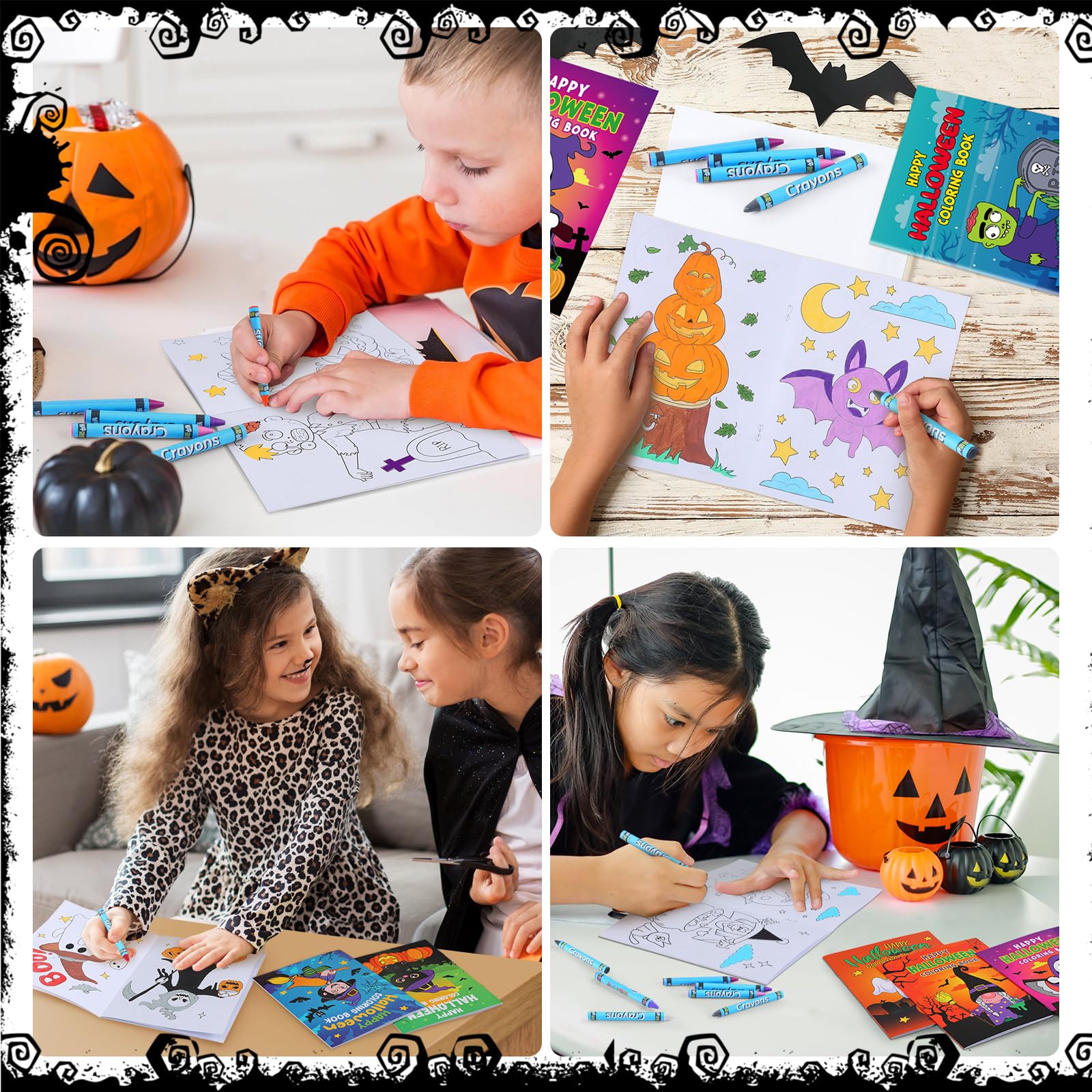 Fulmoon 144 Pcs Halloween Coloring Book Crayons Set — 72 Mini Coloring Books + 72 Crayons for Party Favors and Trick-or-Treat Gifts