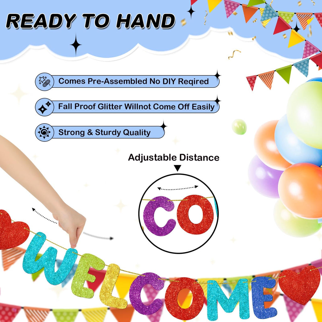 Fulmoon Pre Strung Welcome Banner with Two Heart Signs | Colorful Office Welcome Decor