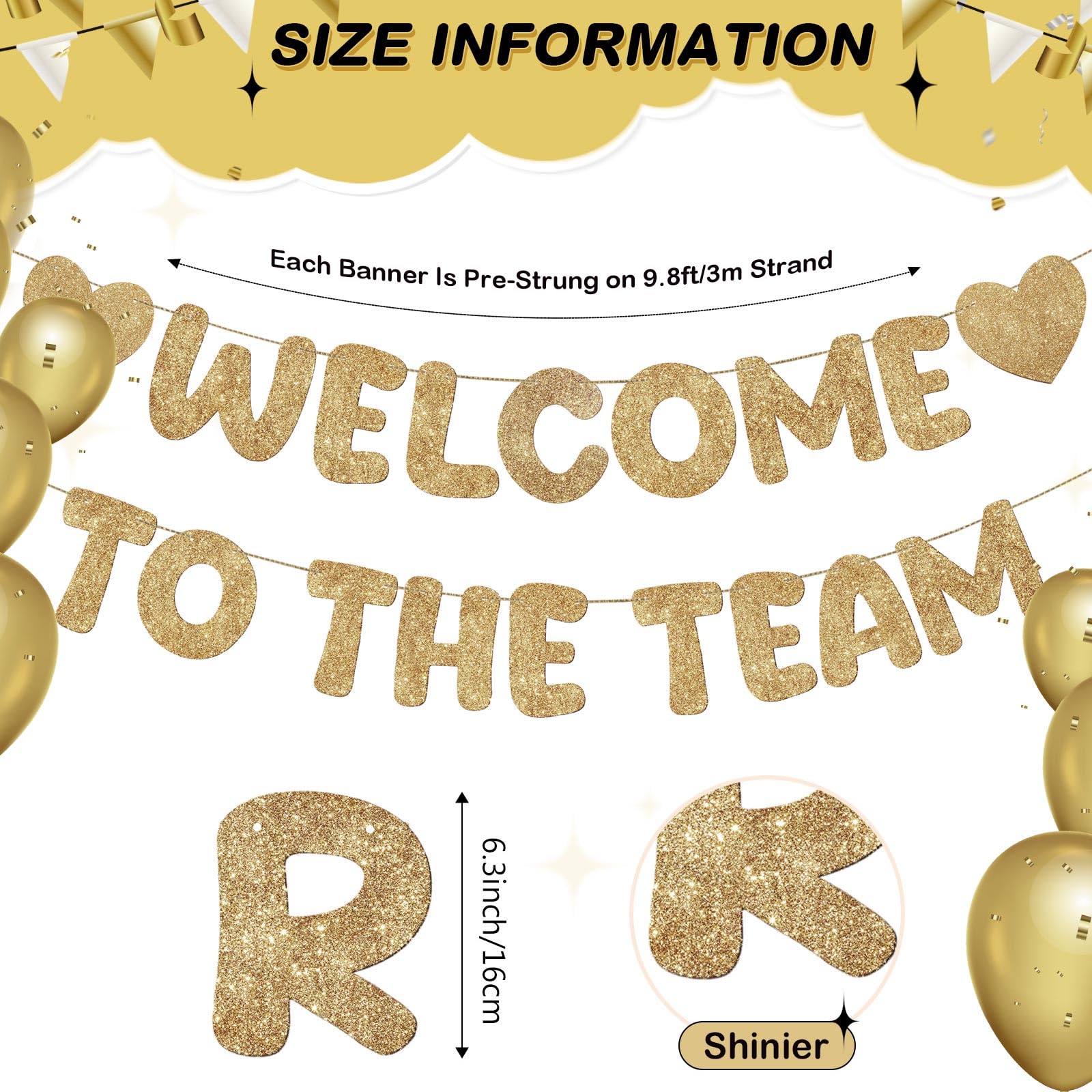 Fulmoon Pre Strung Welcome to the Team Banner – Champagne Gold, No DIY Needed | Glitter Office Decor